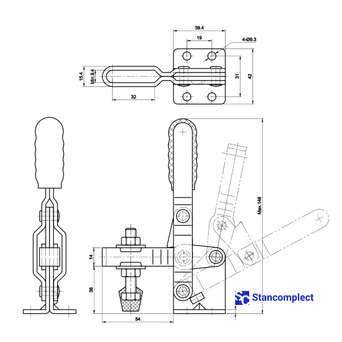 Quick release vertical toggle clamp ST-101-D - holding capacity 180 kg